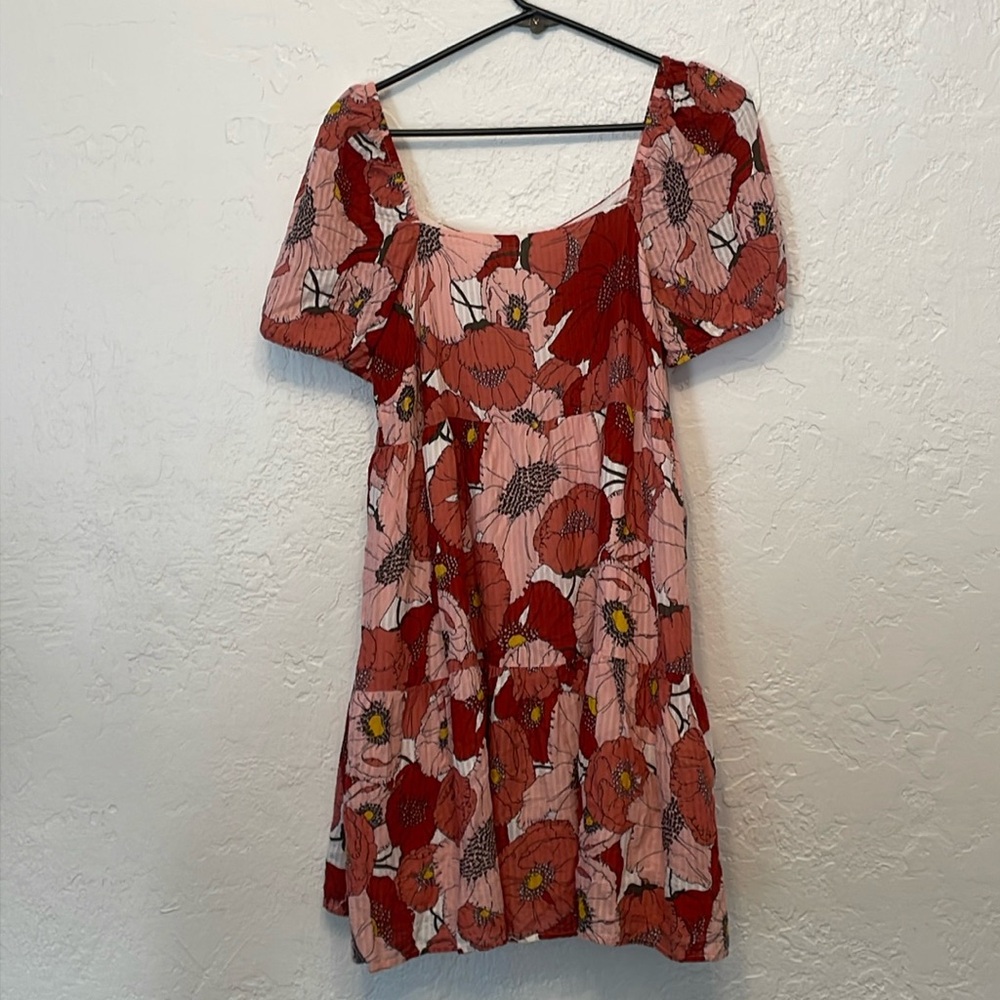 Beautiful Ann Taylor Loft Red Floral Babydoll Dress 6